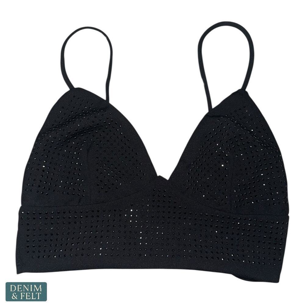 NEW Day G Black Rhinestone Bralette Sparkle Festival Glam V-Neck‎ Stretch